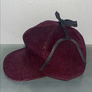 Vintage Deerstalker hat corduroy side flaps burgundy made in USA